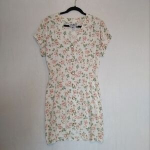 Vintage 1980's La Belle Delicate Soft Pink Floral Feminine Mini Dress Sz 11 USA